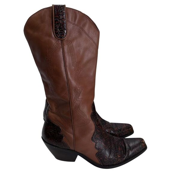 Coldwater‎ Creek Vintage Brown Tooled Leather Cowboy Boots Women's Size 10 M